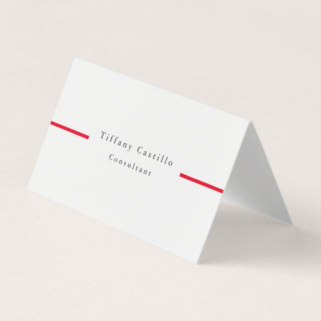 Simple Plain Elegant Red White Minimalist Modern Business Card (Front)