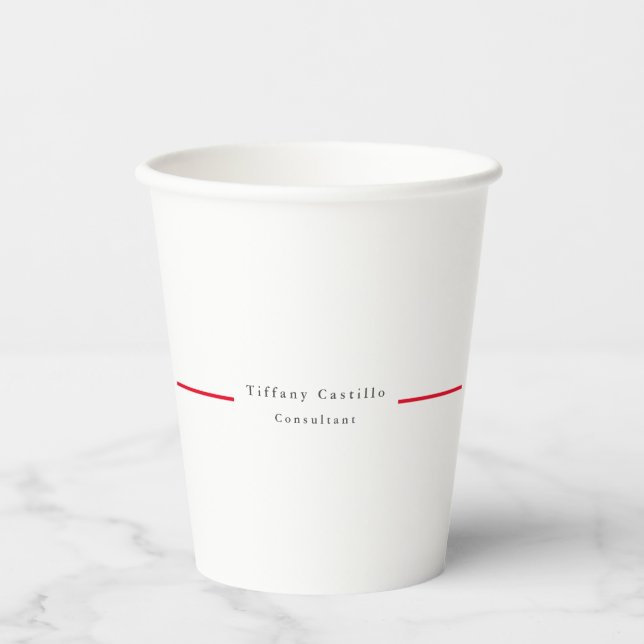 Simple Plain Elegant Red White Minimalist Modern Paper Cups (Front)