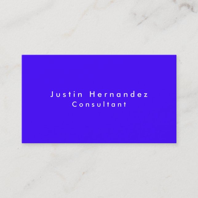 Simple Plain Elegant Ultramarine Blue Minimalist Business Card (Front)