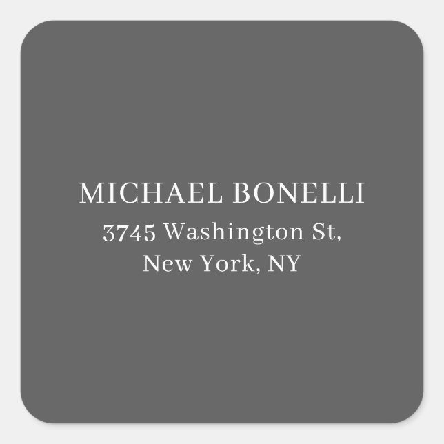 Simple Plain Grey Elegant Serif Font Minimalist Square Sticker (Front)
