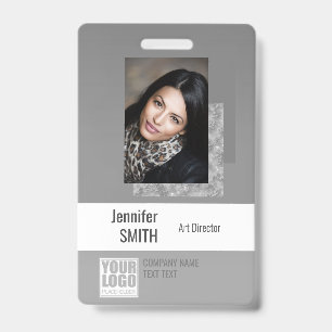 Simple Plain Grey Logo Barcode ID Photo Template Badge