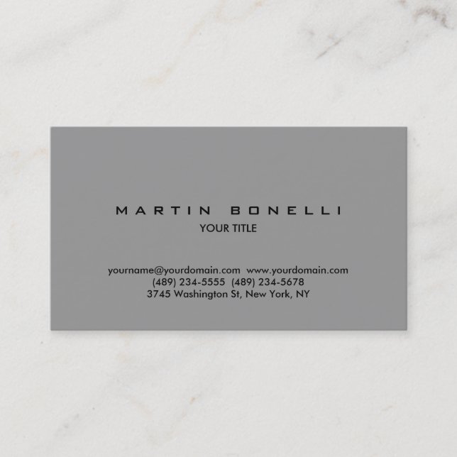 Simple Plain Grey Professional Business Card (Front)
