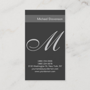 Simple Plain Grey Script Monogram Business Card