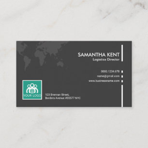 Simple Plain Grey World Map Logistics Director Business Card