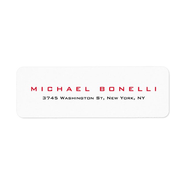 Simple Plain Legible Red White Address Label (Front)