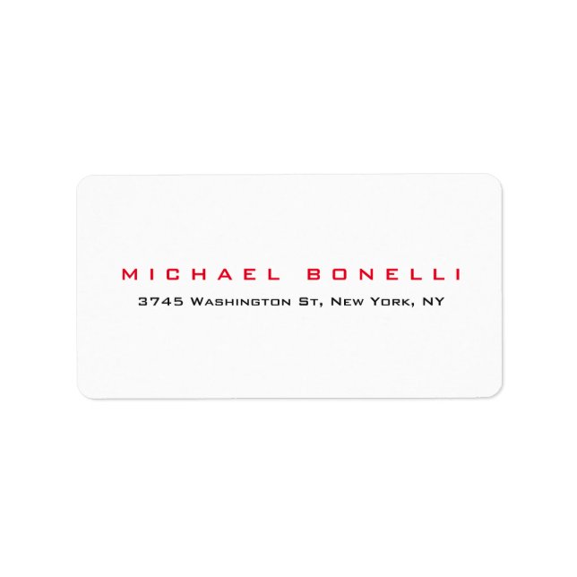 Simple Plain Legible Red White Address Label (Front)