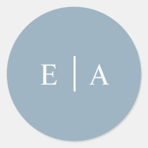 Simple plain light blue monogram wedding favour classic round sticker
