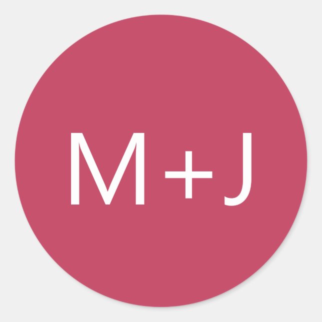 Simple Plain Magenta Pink Monogram Wedding Classic Round Sticker (Front)