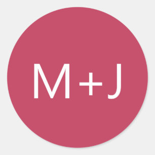 Simple Plain Magenta Pink Monogram Wedding Classic Round Sticker