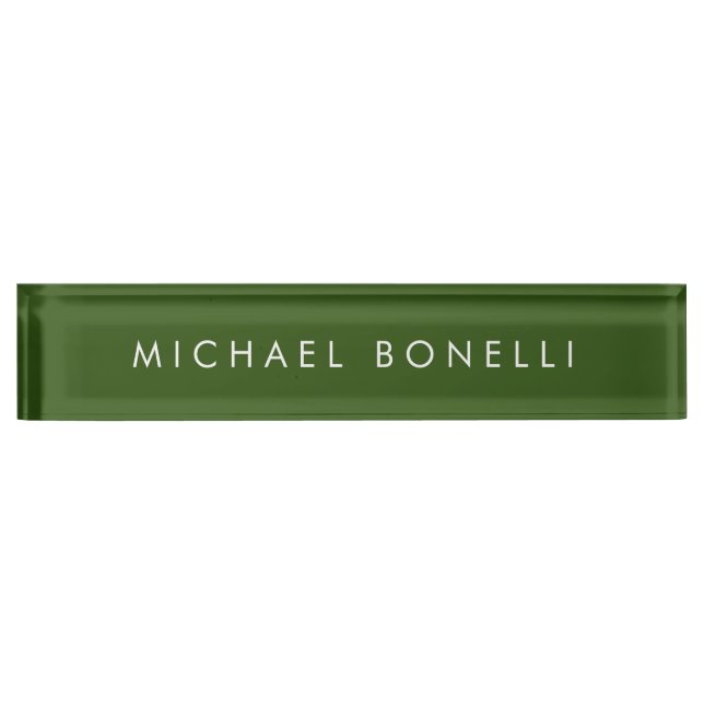 Simple Plain Minimal Elegant Modern Forest Green Nameplate (Front)