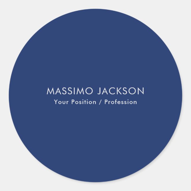 Simple Plain Minimalist Elegant Modern Blue Classic Round Sticker (Front)
