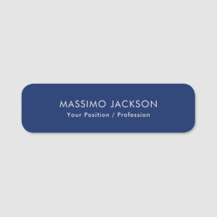 Simple Plain Minimalist Elegant Modern Blue Name Tag