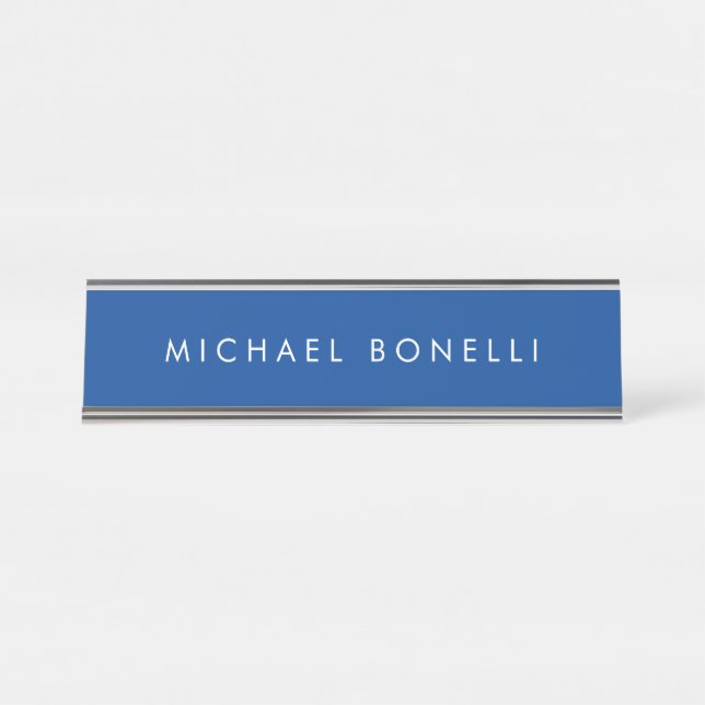 Simple Plain Minimalist Elegant Modern Deep Blue Desk Name Plate (Front)