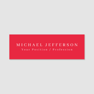 Simple Plain Minimalist Elegant Modern Red Name Tag