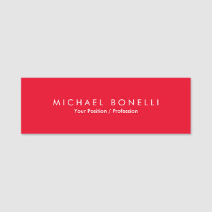 Simple Plain Minimalist Elegant Modern Red Name Tag