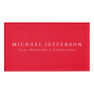 Simple Plain Minimalist Elegant Modern Red Name Tag