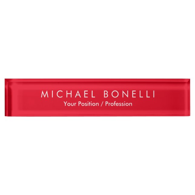 Simple Plain Minimalist Elegant Modern Red Nameplate (Front)