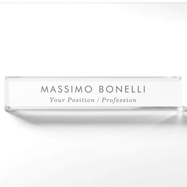Simple Plain Minimalist Elegant Modern White Nameplate (Front)