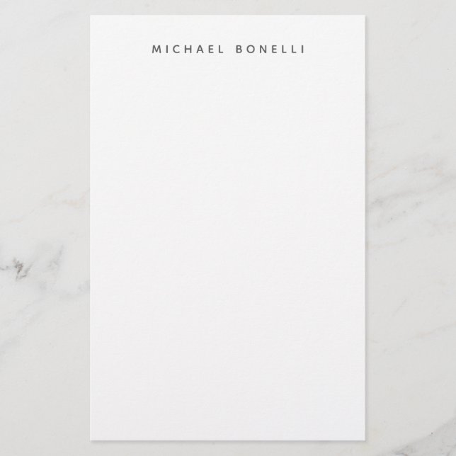 Simple Plain Minimalist Elegant Modern White Stationery (Front)