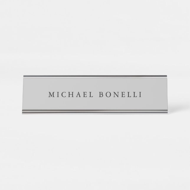 Simple Plain Modern Elegant Silver Grey Desk Name Plate (Front)