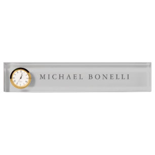 Simple Plain Modern Elegant Silver Grey Nameplate