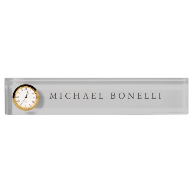 Simple Plain Modern Elegant Silver Grey Nameplate (Front)