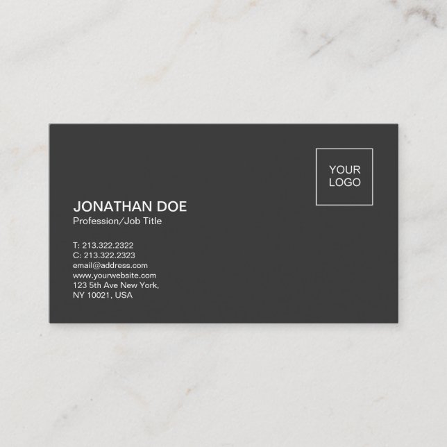 Simple Plain Modern Professional Elegant Black Business Card (Front)