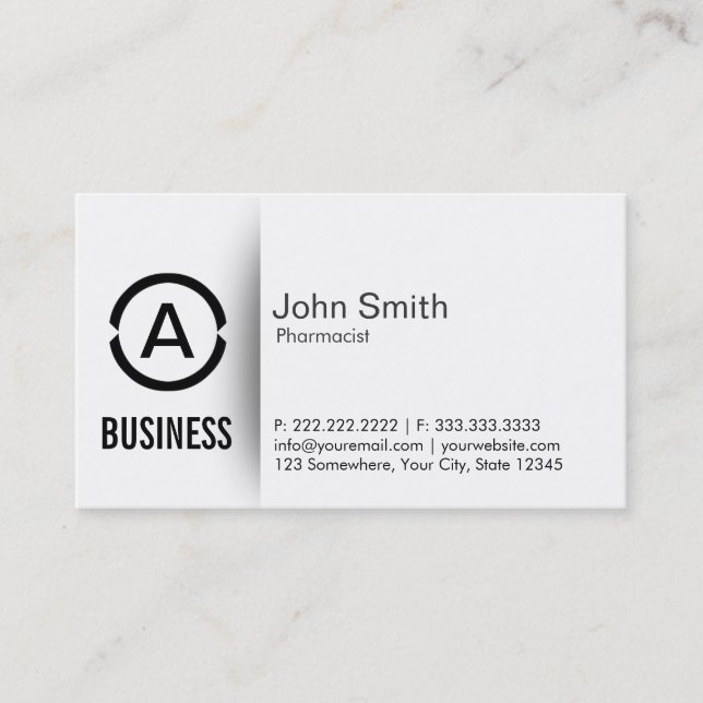 Simple Plain Monogram Pharmacist Business Card (Front)