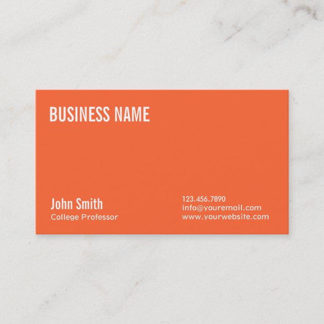 Simple Plain Orange Professor Business Card (Front)