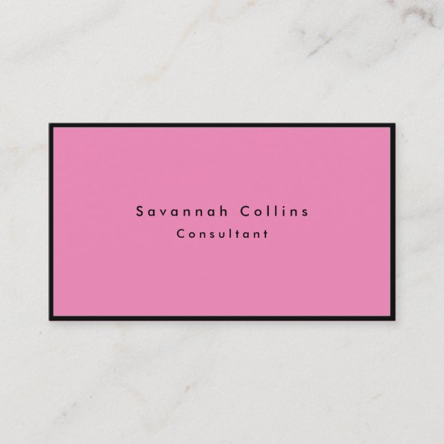Simple Plain Pink Black Border Minimalist Modern Business Card (Front)