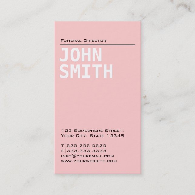 Simple Plain Pink Funeral Business Card (Front)