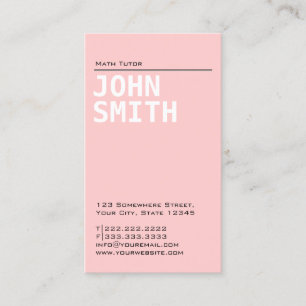 Simple Plain Pink Math Tutor Business Card