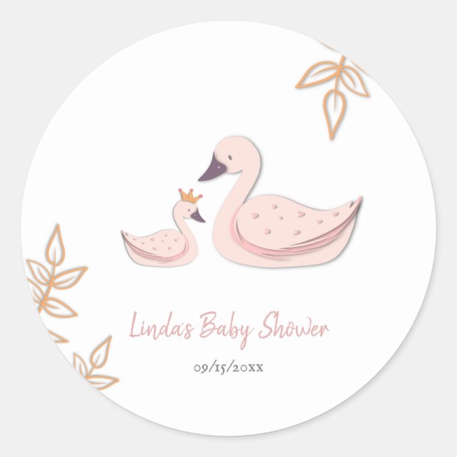 Simple Plain Pink Princess Swan Baby Shower Classic Round Sticker (Front)
