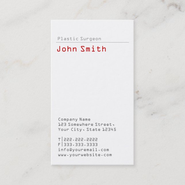 Simple Plain Plastic Surgeon Business Card (Front)