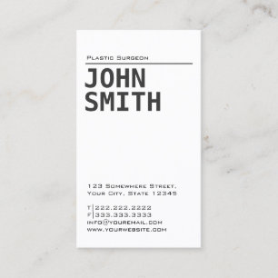 Simple Plain Plastic Surgeon Business Card