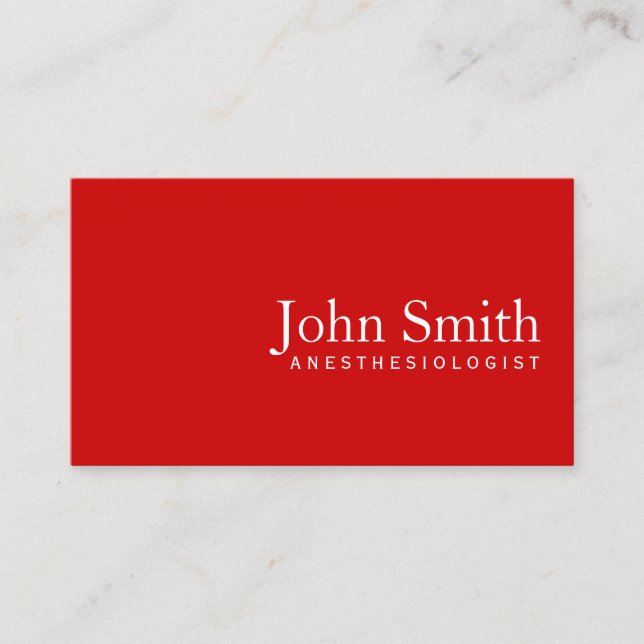 Simple Plain Red Anaesthesiologist Business Card (Front)