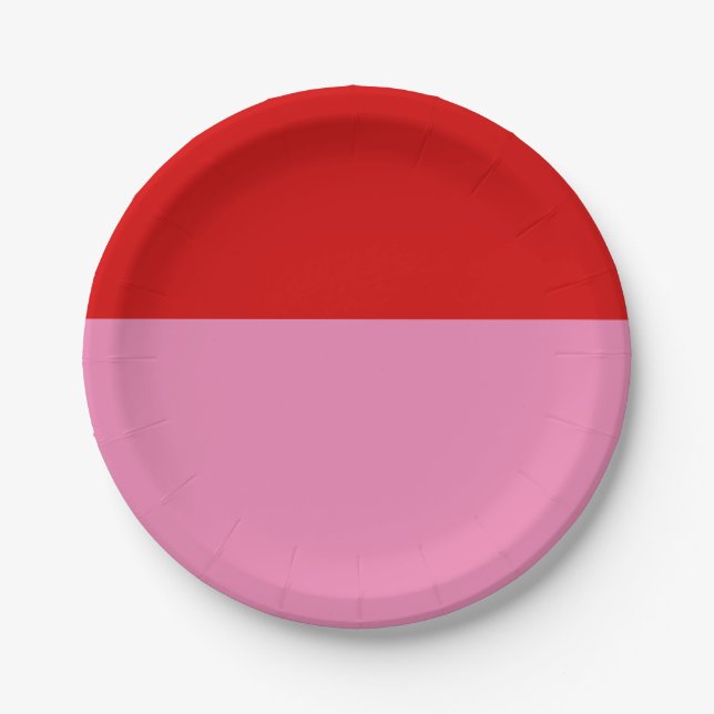 Simple Plain Red and Pink Party Celebration Paper Plate (Front)