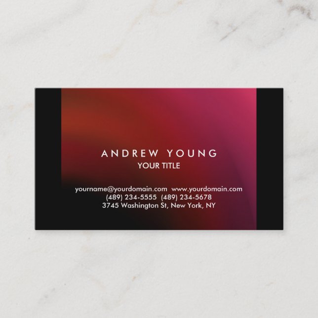 Simple Plain Red Black Professional Unique Business Card (Front)