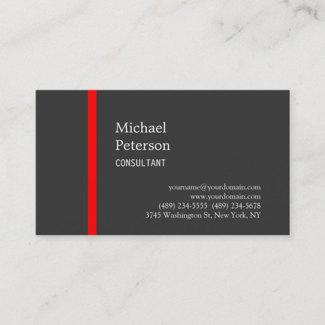 Simple Plain Red Grey Consultant Business Card (Front)