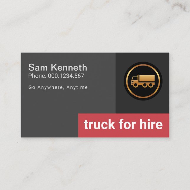 Simple Plain Red Tab Grey Box Truck Transport Business Card (Front)