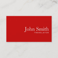 Simple Plain Red Translator Business Card