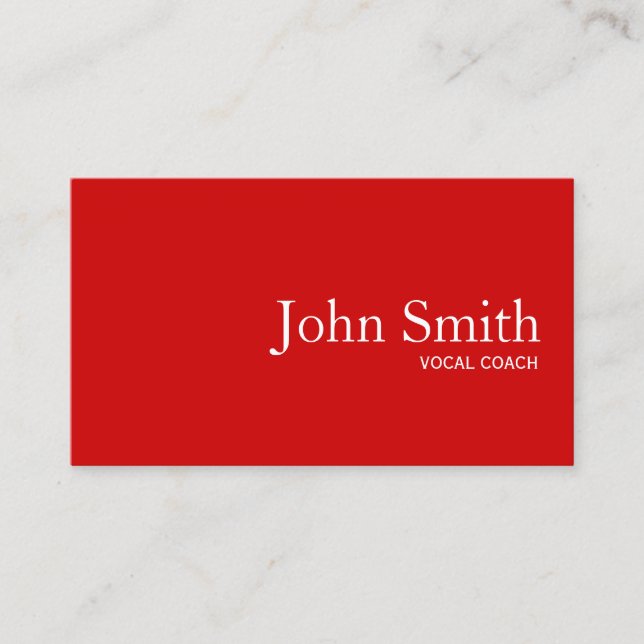 Simple Plain Red Vocal Coach Business Card (Front)