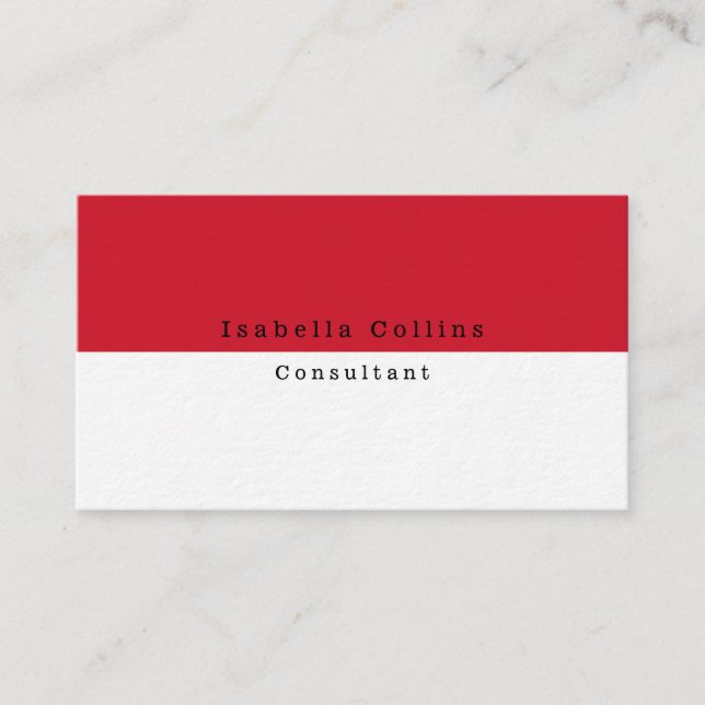 Simple Plain Red White Minimalist Creative Modern Business Card (Front)
