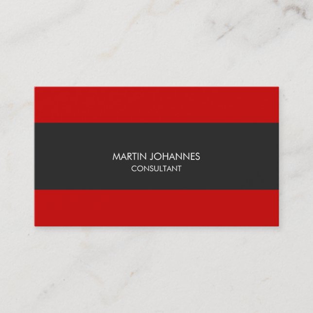 Simple Plain Stylish Grey Red Business Card (Front)