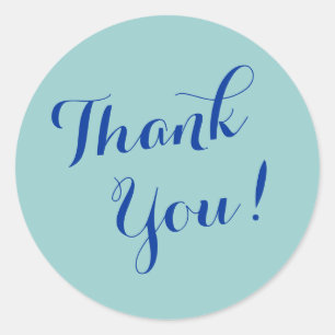 Simple Plain Thank You Word Script Blue Classic Round Sticker