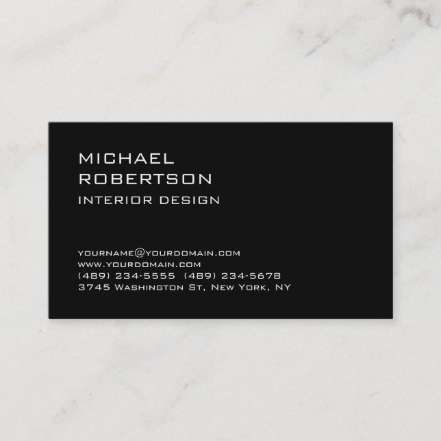 Simple Plain Trendy Black Designer Business Card (Front)