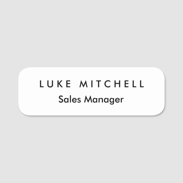 Simple Plain Trendy White Professional Creative Name Tag (Front)