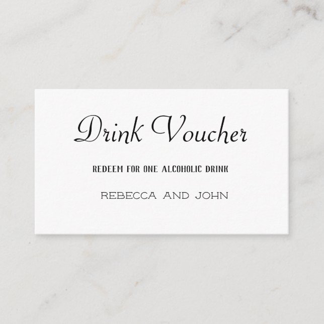 Simple Plain Wedding Drink Voucher Card (Front)