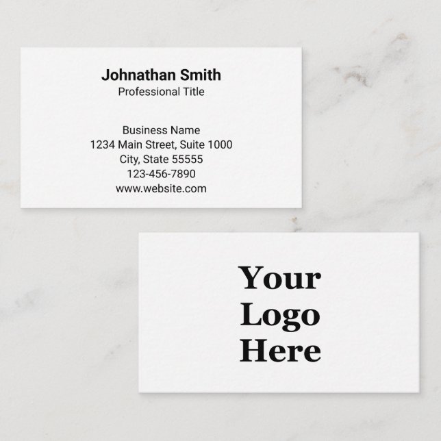 Simple Plain White Generic Design Add Logo Branded Business Card (Front/Back)