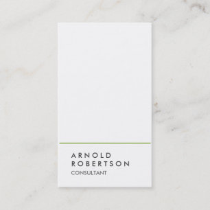 Simple Plain White Green Consultant Business Card